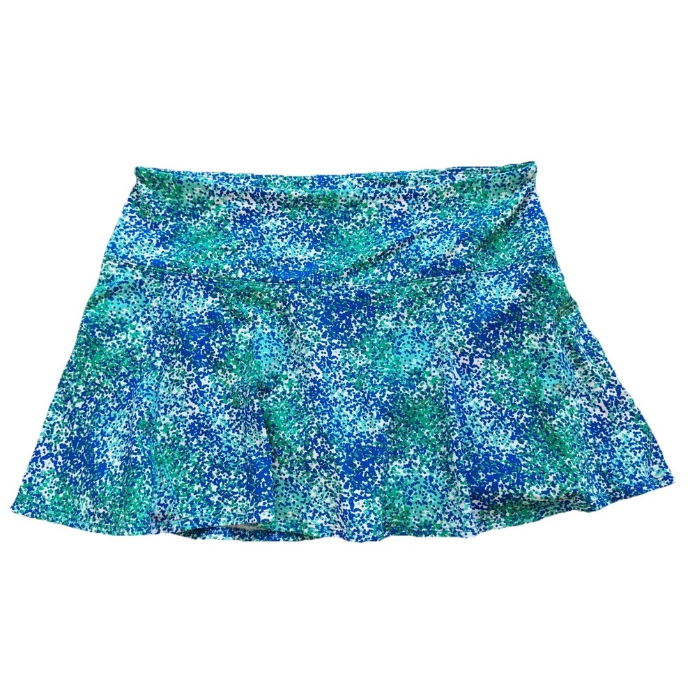 IBKUL Skort Athletic Skirt UPF 50+ Quick Dry Blue Green Floral Print Large  Golf